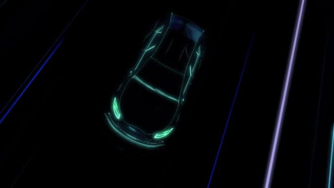 3d汽车: 未来的现代汽车，通过隧道高速行驶至灯光。