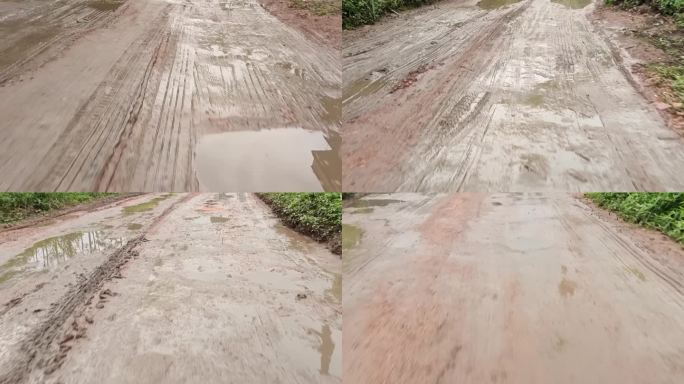 土路 农村泥地 泥泞路 下雨后的积水路面