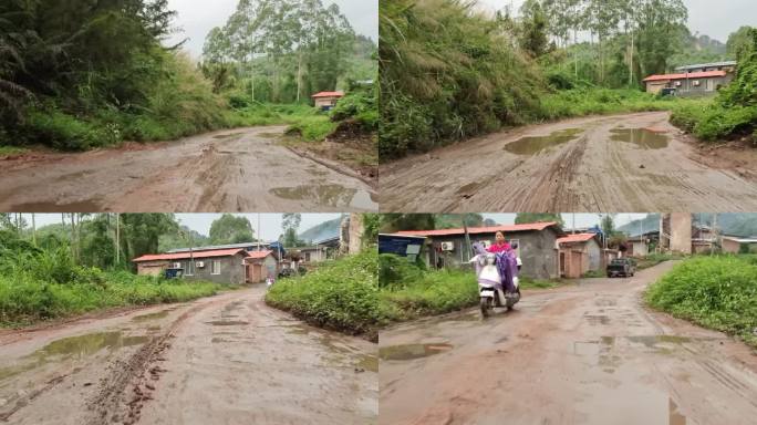 土路 农村泥地 泥泞路 下雨后的积水路面