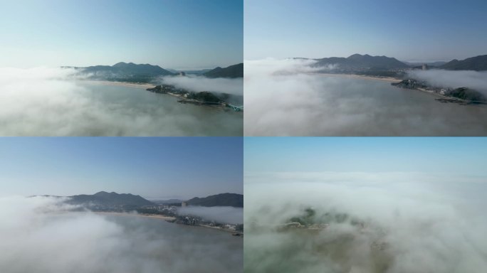海岛云雾缭绕航拍