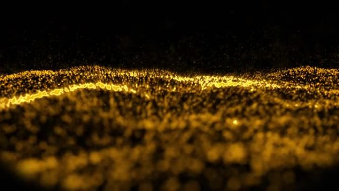 黑色背景上金粒子起伏轮廓景观的动画