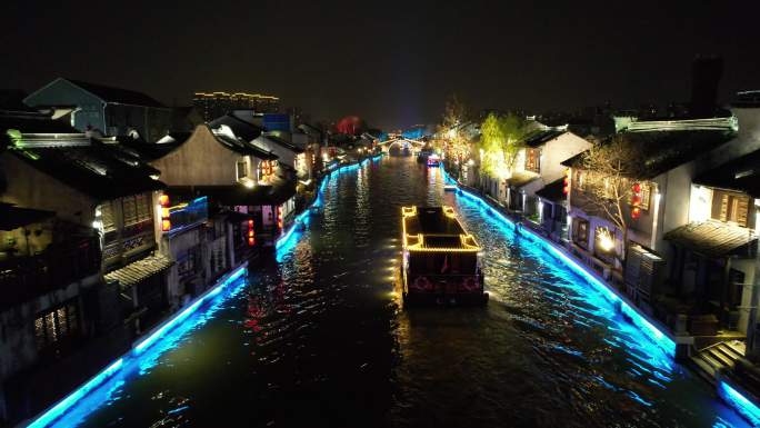 原创 无锡清名桥古运河航拍夜景风光