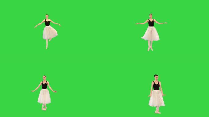 浪漫dudu中的芭蕾舞女演员在绿色屏幕上做一些基本的舞蹈动作，色度键