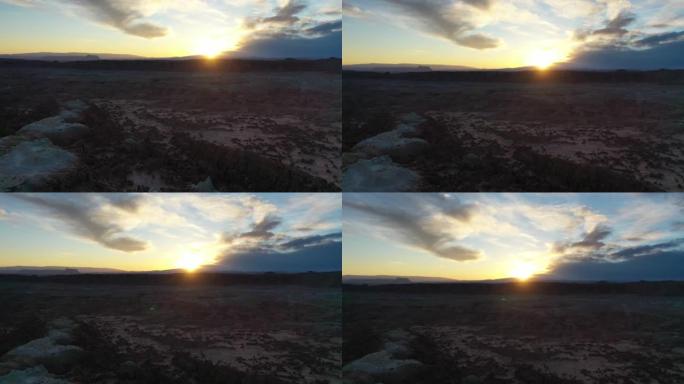 日落时分，犹他州地精谷州立公园 (空中4k无人机视频)