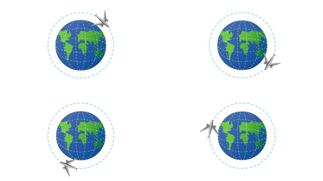 围绕地球行星的飞机的邮政服务动画