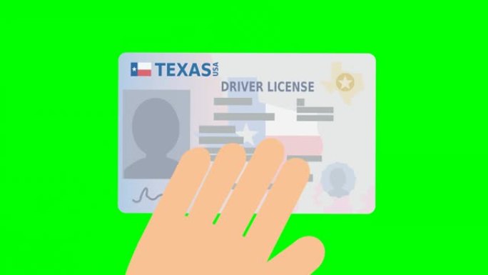 一只手递上绿色背景(平面设计)的德州驾照