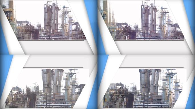 化学加工厂上方打开的蓝色和白色面板的动画