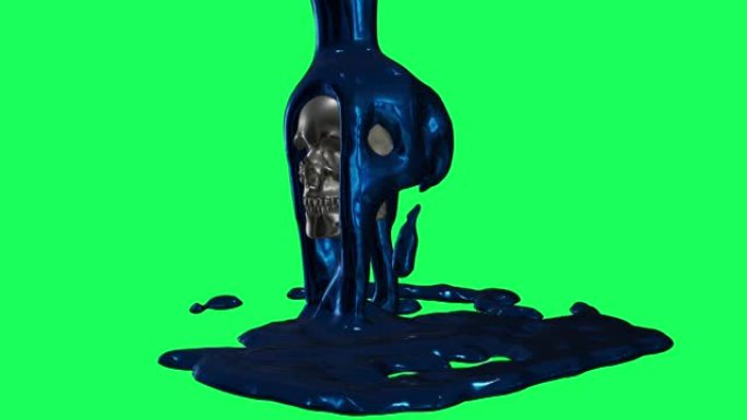 绿色屏幕上落在人类头骨上的紫色液体滴-动画