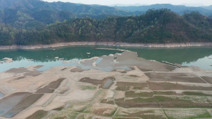 浦江通济湖水库枯水季地形风光航拍