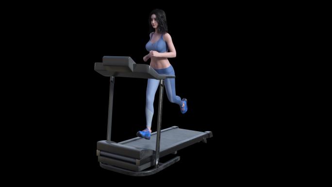 美女跑步机跑运动减肥瘦身循环动画透明通道