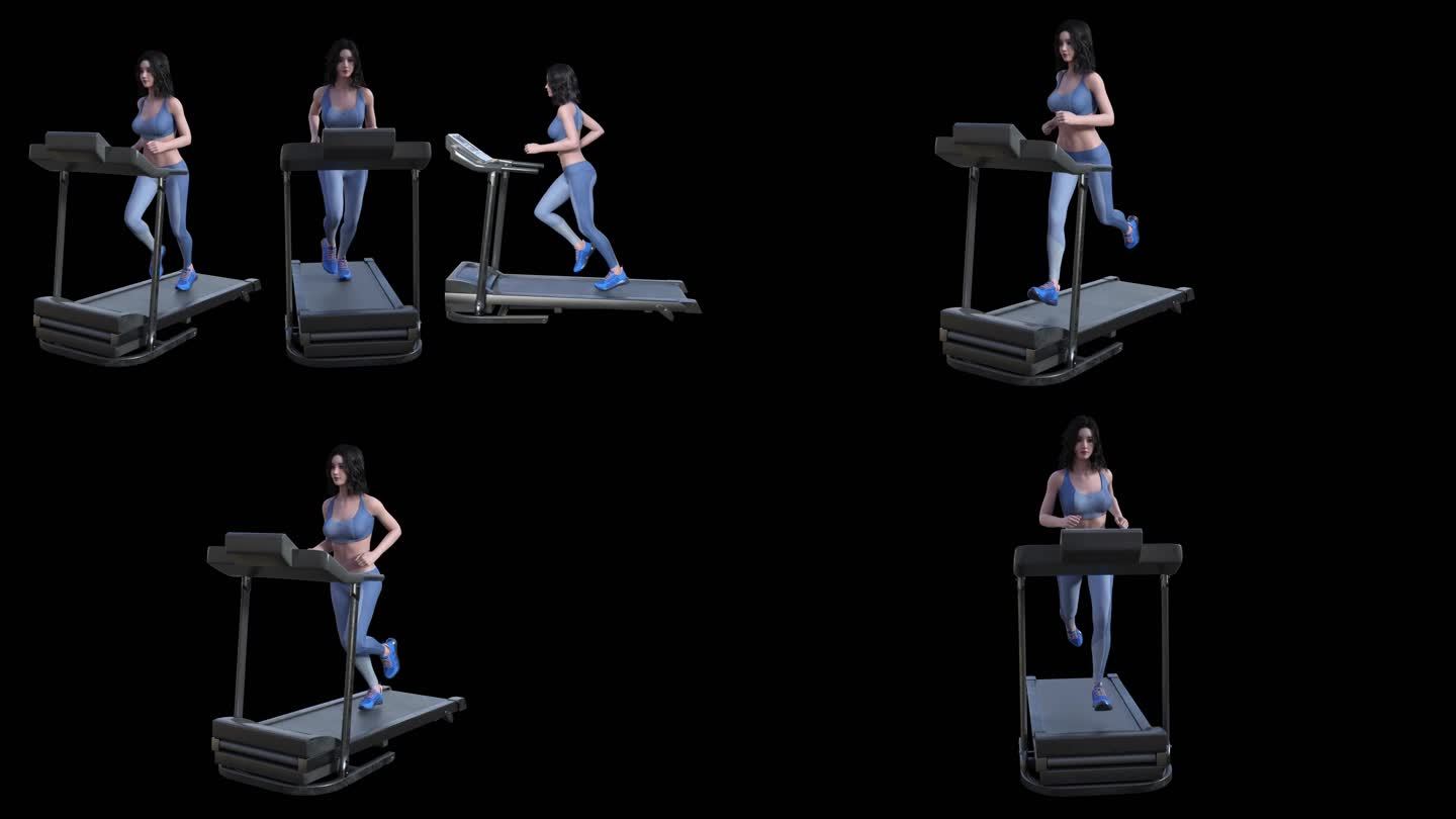 美女跑步机跑运动减肥瘦身循环动画透明通道