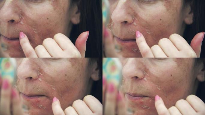 4k特写皮肤干燥女人的慢动作视频。