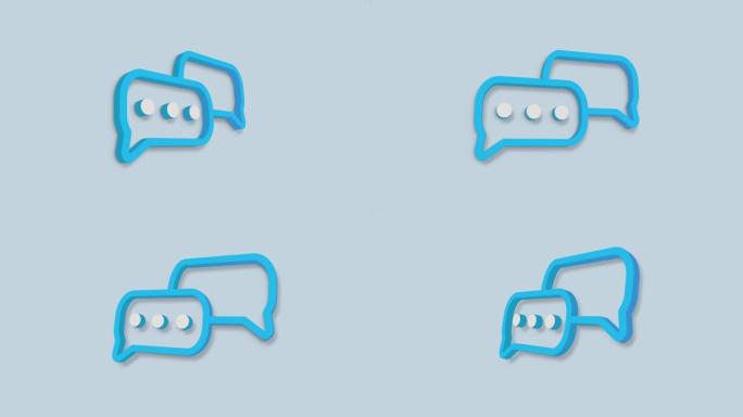 语音泡泡聊天3d图标孤立在蓝色背景上。消息图标。交流或评论聊天符号。4K