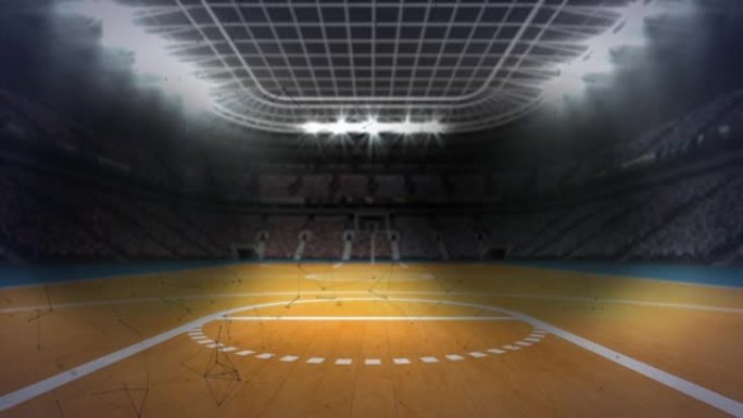 空旷的篮球场上的连接网络动画