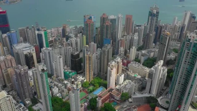 白天时间香港城市景观公寓大厦街区海湾空中全景4k