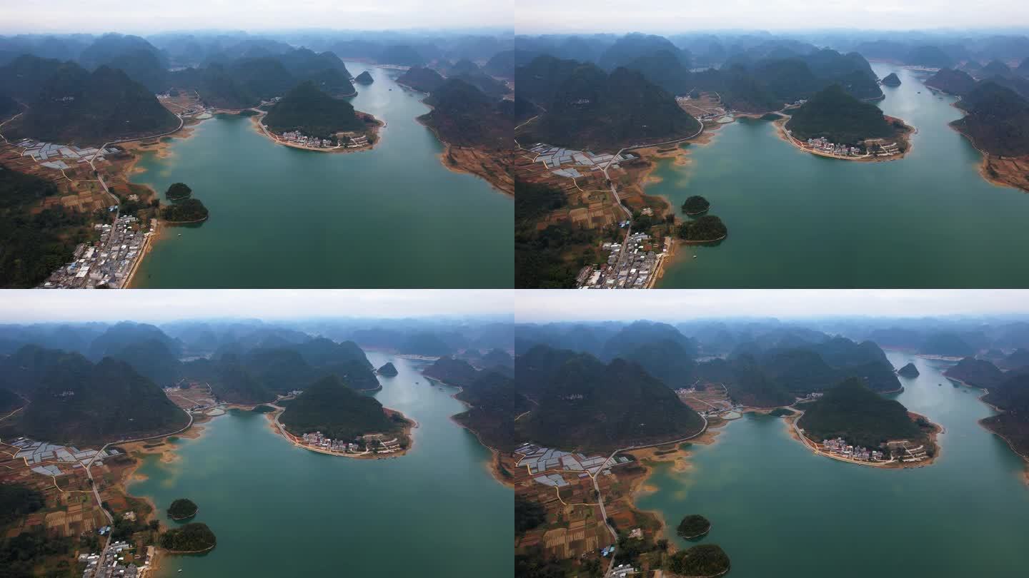 广西靖西渠洋湖自然风光喀斯特地貌山水航拍