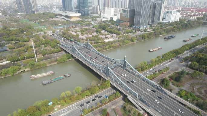 原创 无锡京杭大运河金匮大桥航拍城市风光