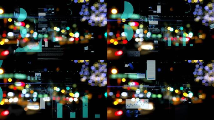 在焦外灯光和城市景观上进行统计处理的动画