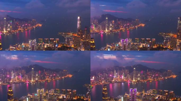 香港九龙交通及公路夜间航拍。无人机拍摄