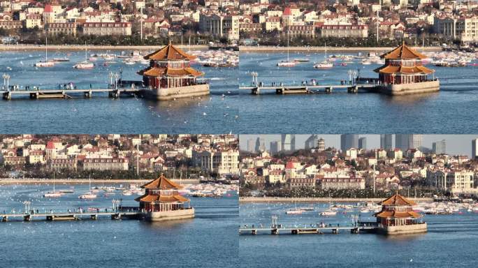 航拍青岛栈桥风光