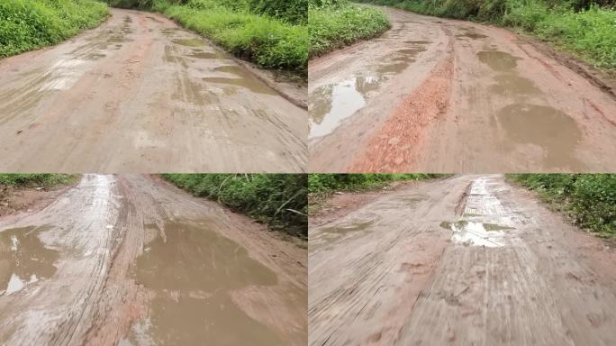 土路 农村泥地 泥泞路 下雨后的积水路面