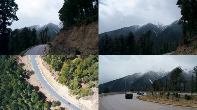 雪山山路汽车奔跑 高山跑车