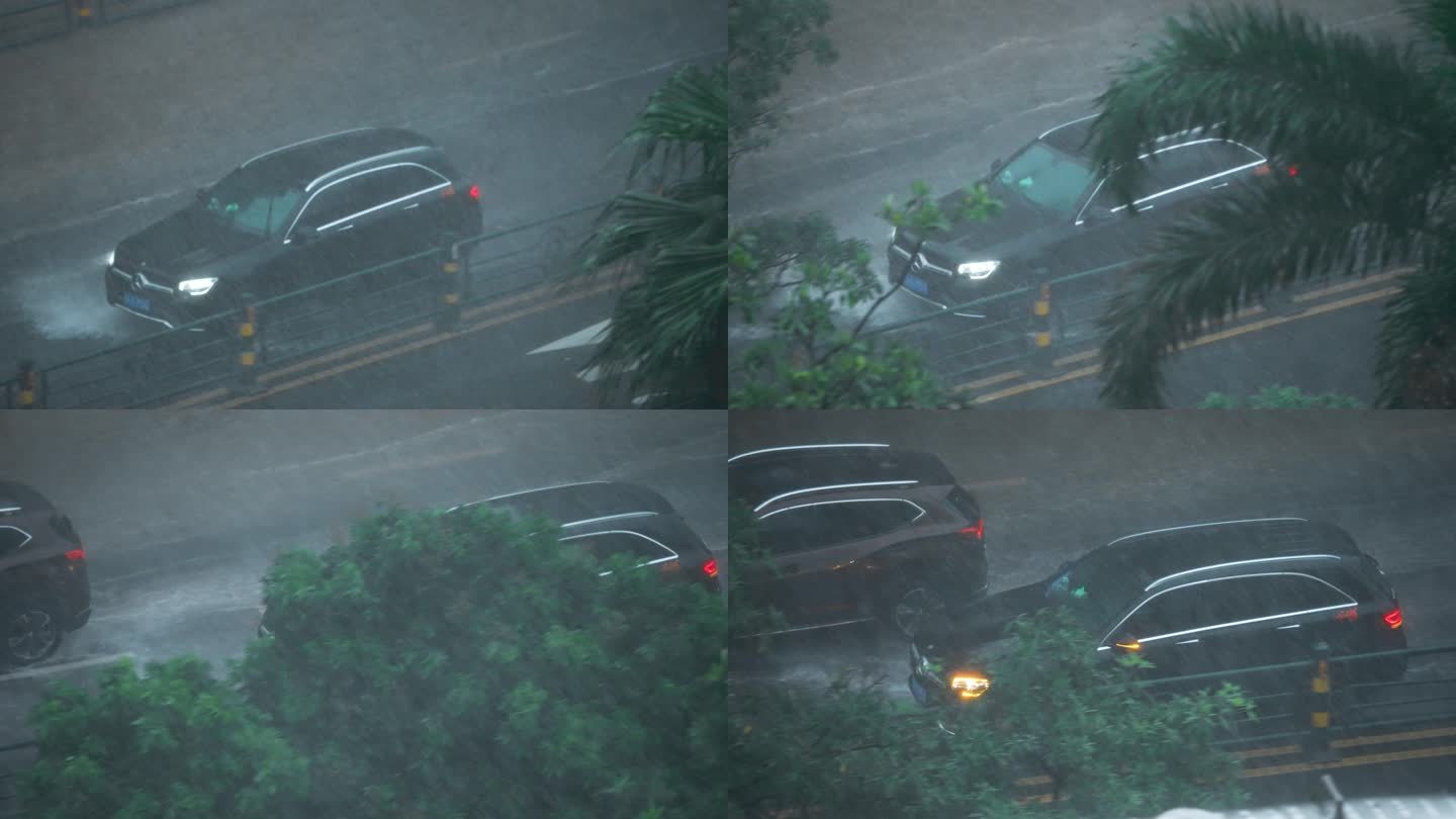 雨中行驶的奔驰SUV