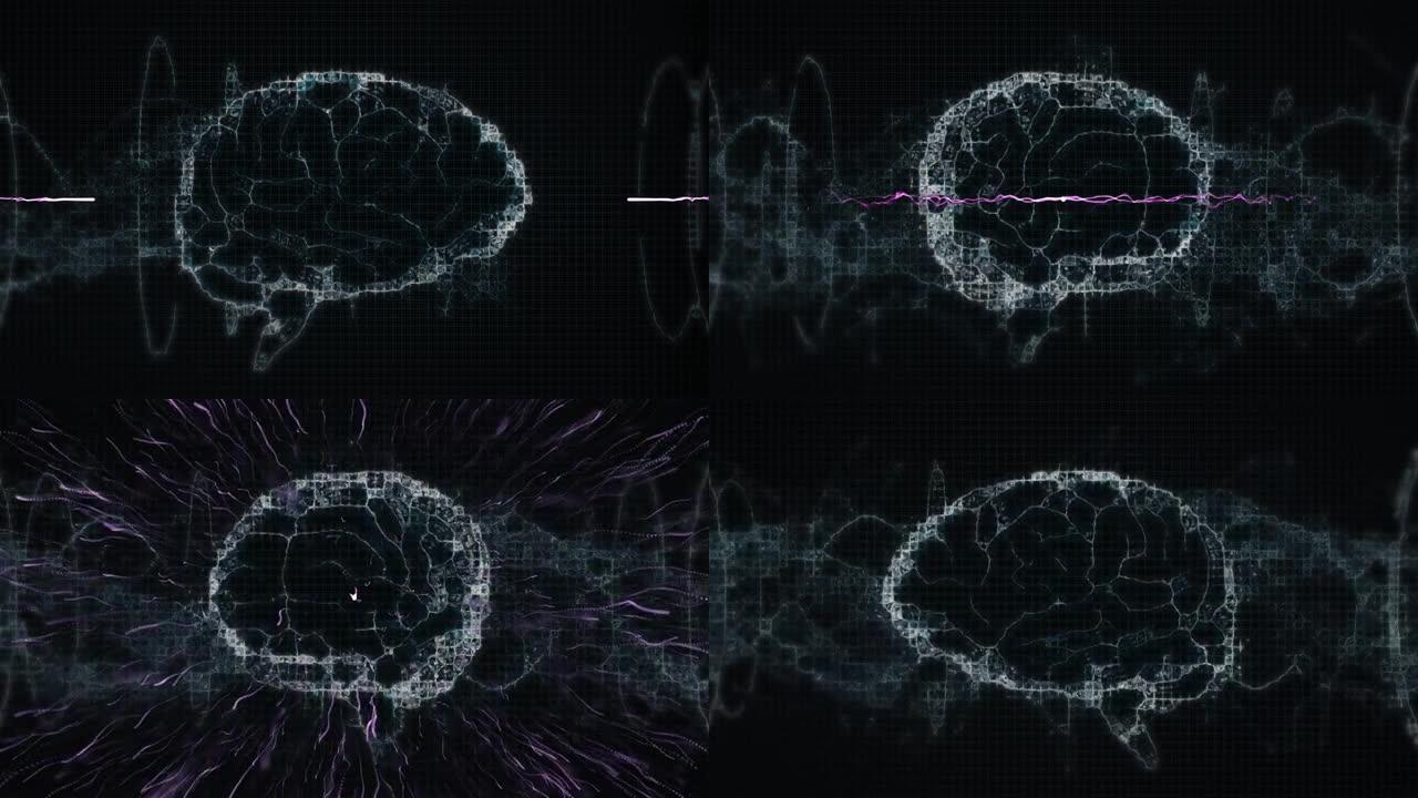 黑色背景上粉红色烟花爆炸的大脑旋转的动画