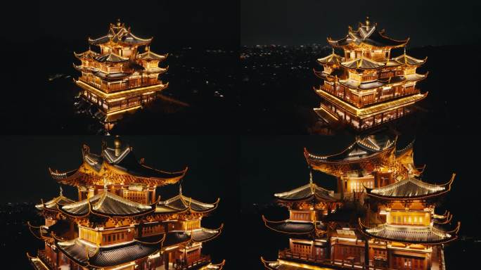 杭州城隍阁夜景航拍4k