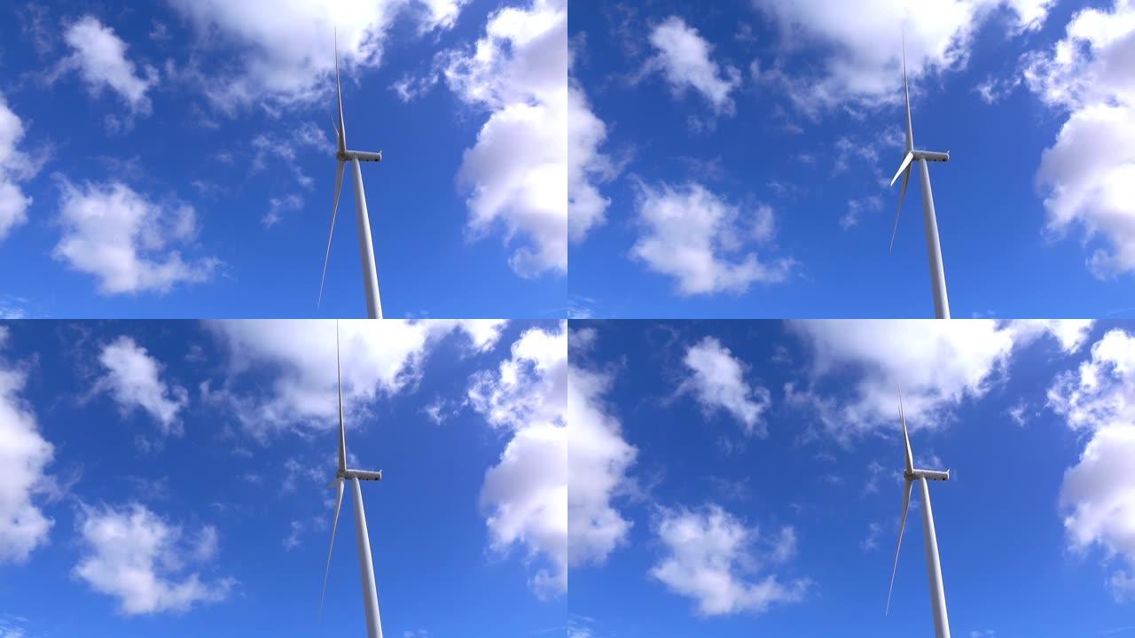 风力涡轮机的能量与云天的可持续性。
