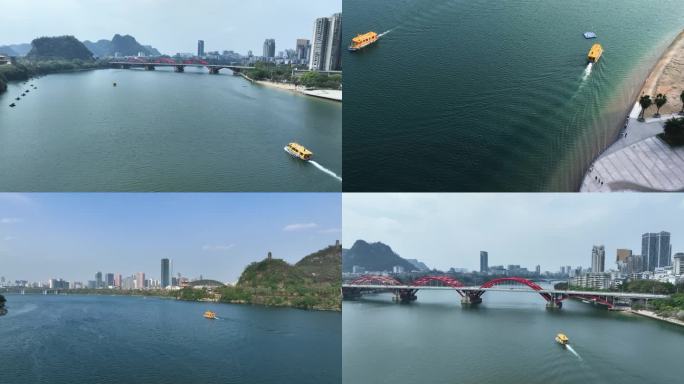 4K航拍柳州水上公交柳州风景线
