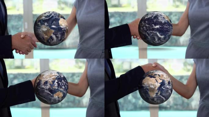 商人握手的全球动画