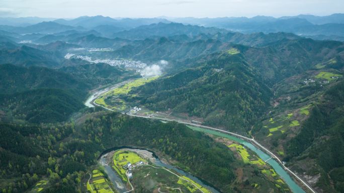 4K航拍延时摄影 安徽省黄山市歙县昌溪乡