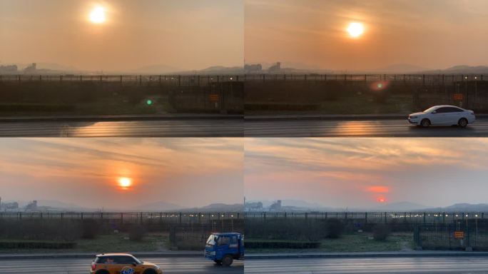 大连市周水子国际机场夕阳云彩的延时
