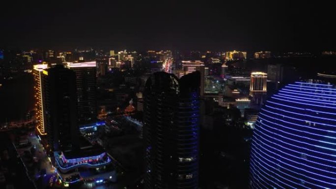 夜景三亚湾滨江公寓综合体航空全景4k海南岛中国