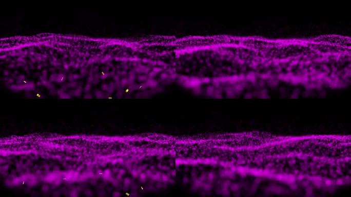 金色五彩纸屑落在波浪形粉红色圆点的起伏景观上的动画