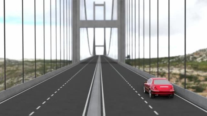 在桥上行驶的汽车的3d可视化