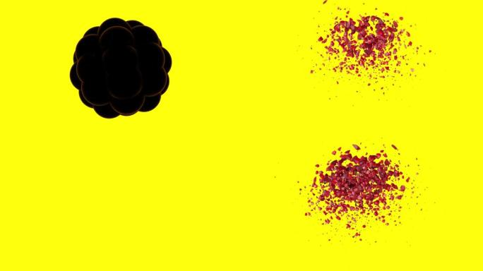 几个圆球的破裂和破裂-爆炸细菌-爆炸原子核-彩色爆炸动画，可循环-循环4k爆炸球-3D球臂-红色