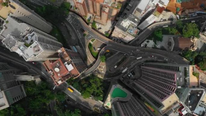 阳光明媚的香港市区交通路口高空俯拍全景4k