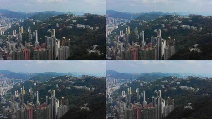 白天时间香港城市山地部分空中全景4k