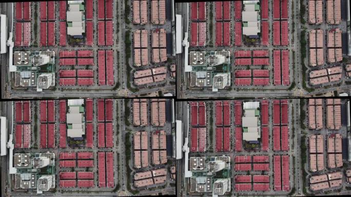 无人机在城市住宅楼、商店地段和单轨车站正上方的视点