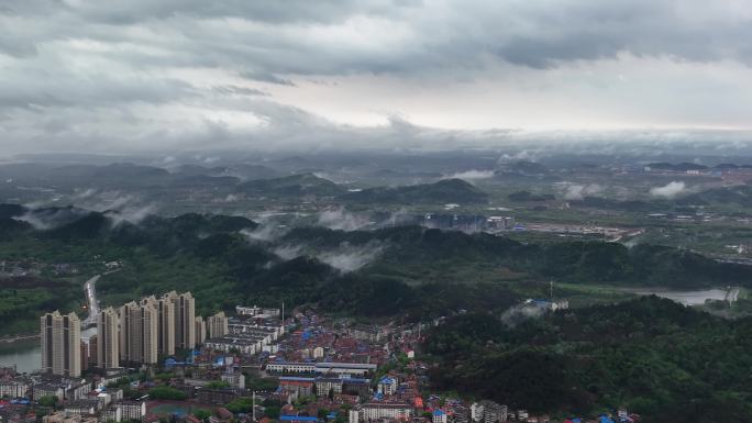 武汉江夏青龙山大雨过后云雾蒸腾航拍