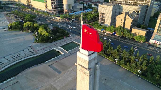 航拍南昌八一广场纪念塔景区