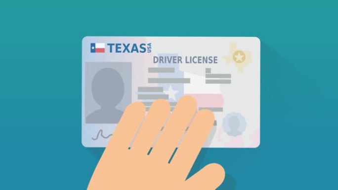 一只手递上一张蓝色背景的德州驾照(平面设计)