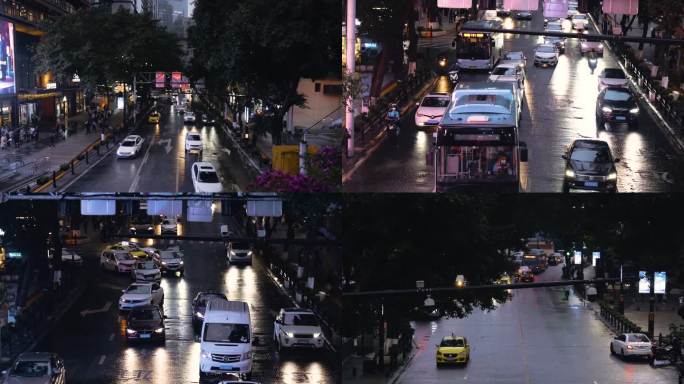 城市阴雨天车流下班