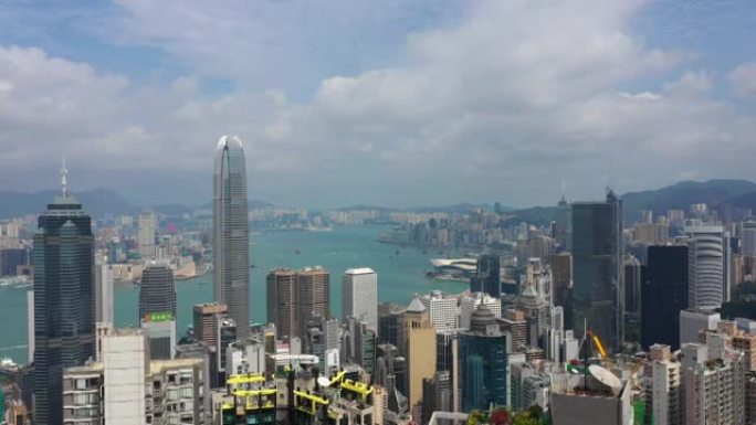 晴天香港城市景观市中心公寓楼空中全景4k