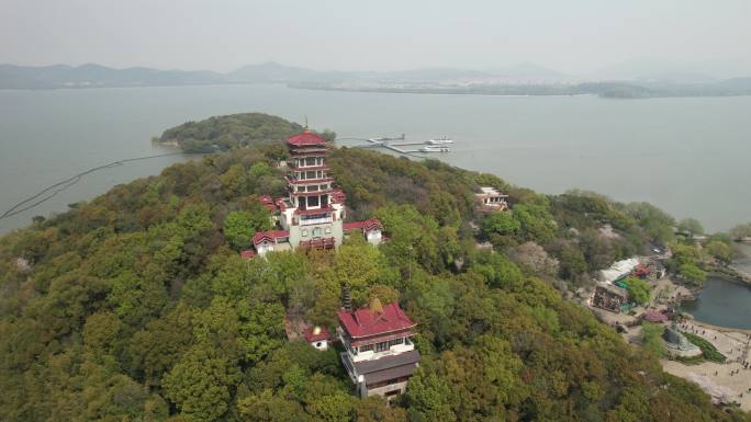 原创 江苏无锡鼋头渚太湖仙岛灵宵宫航拍