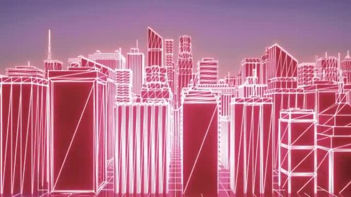 霓虹灯城市。未来派霓虹灯摩天大楼背景。商业和技术概念