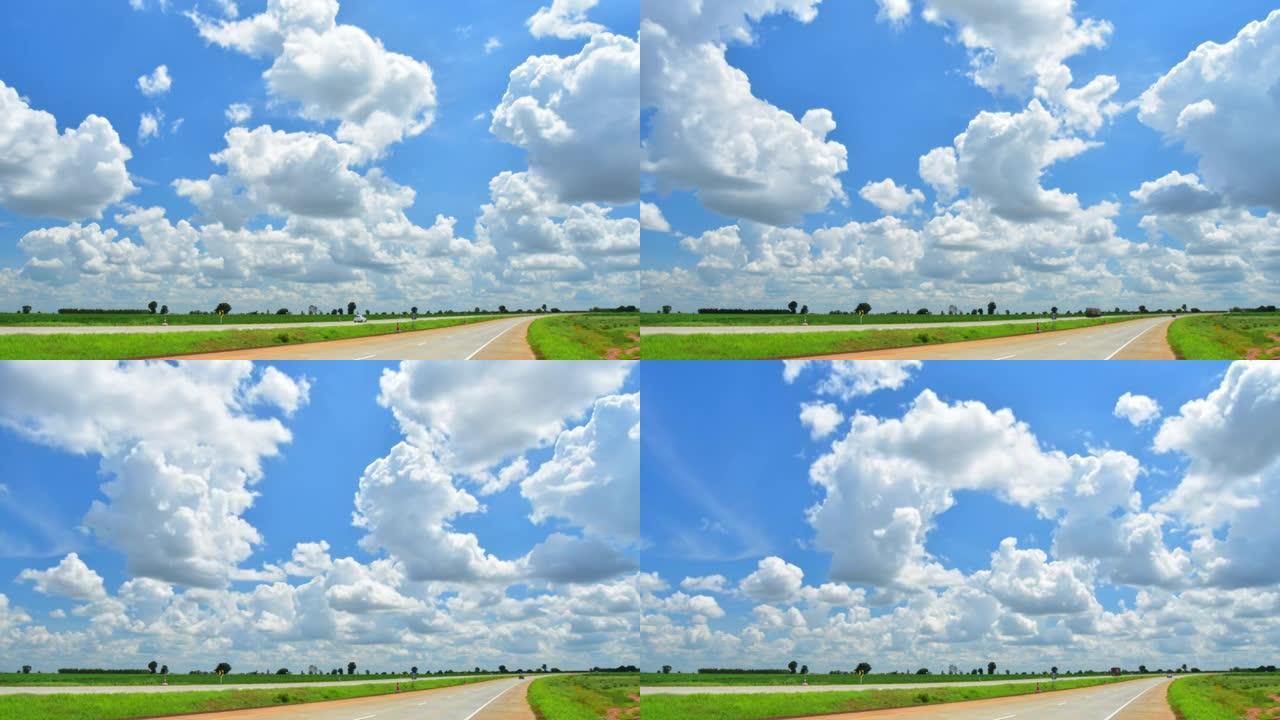 背景云在高速公路上移动，美丽