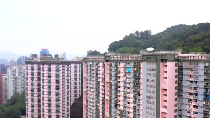 香港公共屋邨，荔德村地区。白天，航拍镜头